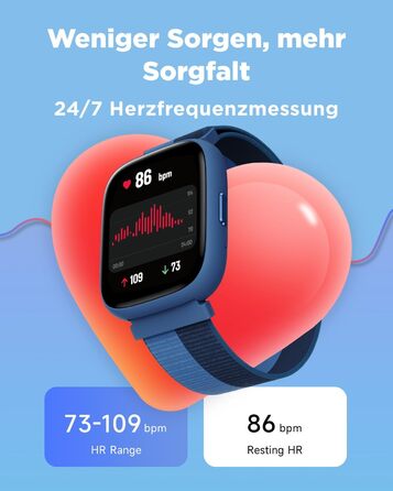 Розумний годинник BIGGERFIVE для дітей, 1,8-дюймовий фітнес-годинник з крокоміром, цілодобовий монітор серцевого ритму, водонепроникність IP68, монітор сну, будильник, 5 ігор-головоломок (з додатком/без нього), фітнес-трекер для дівчаток, хлопчиків та під