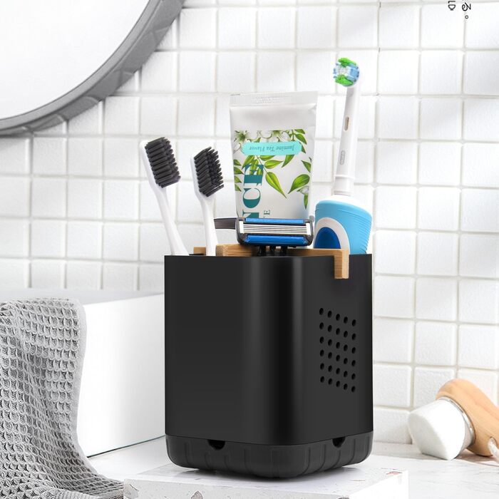 Тримач для зубної щітки BYUNER Тримач для електричної зубної щітки Насадки для щіток Органайзер для ванної кімнати Чашка для зубної щітки Знімний тримач для зубної щітки зі зливним отвором (чорний)