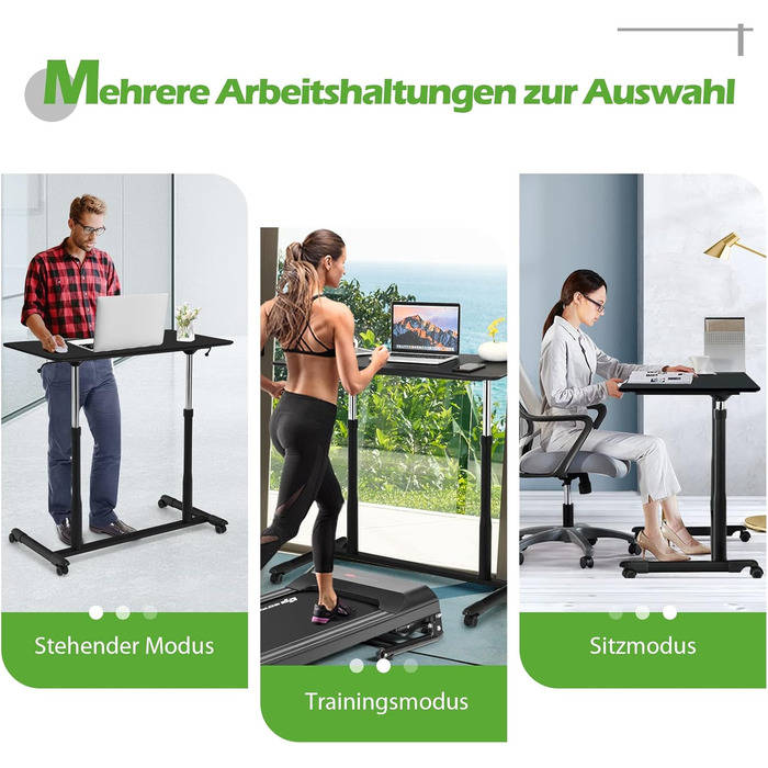 Комп'ютерний стіл COSTWAY регулюється по висоті від 70-107 см, мобільний стіл на коліщатках, стіл для ноутбука на коліщатках з 2 г