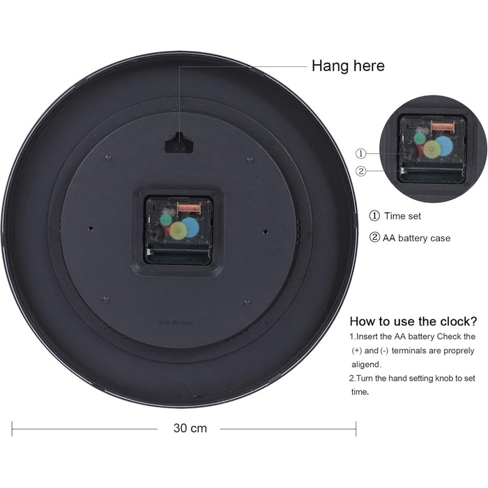 Настінний годинник Lafocuse Vintage безшумний чорний, ретро великі підняті 3D цифри, кантрі стиль безшумний пошарпаний шикарний ан