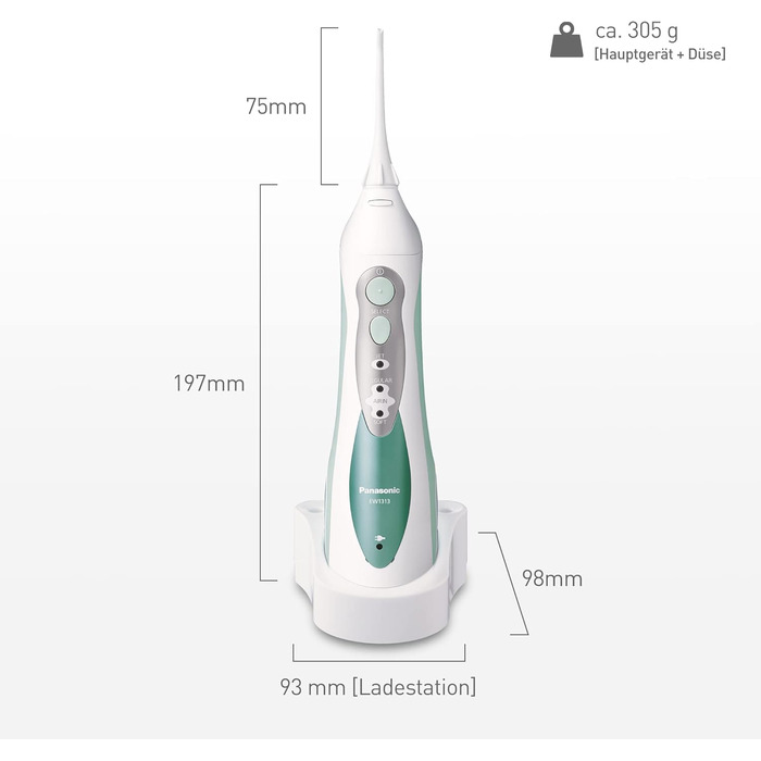 Іригатор порожнини рота Panasonic EW1313 із зарядною станцією, знімним резервуаром для води, звичайною та ортодонтичною насадкою зі звичайною та ортодонтичною насадкою