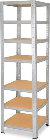 Міцний домашній стелаж, оцинкований/металевий стелаж з 7 полицями/металевий стелаж для підвалу, гаражний стелаж, стелаж для майстерні або стелаж для зберігання/змішаний металевий стелаж з вантажопідйомністю 125 кг В 200 см / Ш 50 см / Г 50 см, 200x50x50