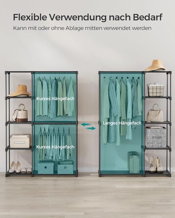 Відкрита шафа, вішалка для одягу, штанга для одягу, шафа, 2 підвісні полиці, багато місця, для спальні, вітальні, 124 x 43 x 182 см, чорний RYG026B02 Чорний 124Д x 182В см