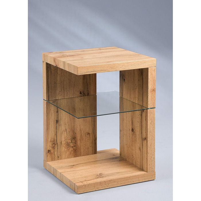 Приставний столик/тумбочка колекції M2 Domingo Сучасний дизайн МДФ з декором дикого дуба Додаткове місце для зберігання Безпечне скло, 40x40x60 см Універсальне використання Domingo 1
