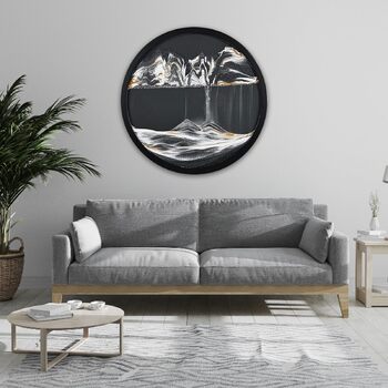 Піщані картини для обертання, 3D піщаний пейзаж, рухоме піщане мистецтво, кругле скло, рухоме зображення глибокого морського піску, рамка з плинним піском, настінна прикраса, вітальня, офіс, подарунки (чорно-білий 1, 60-60L x 60B см чорно-білий 1