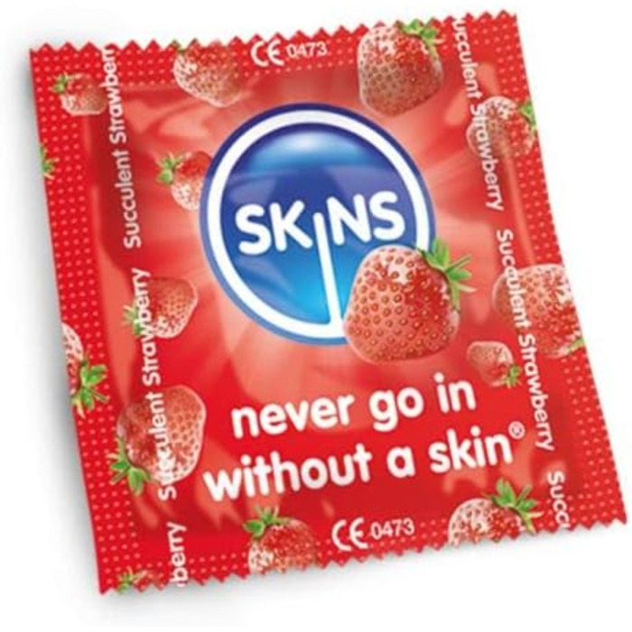 Презервативи Premium Skins зі смаком полуниці, велика коробка Ультратонкі ароматизовані презервативи для орального та вагінального сексу Презервативи з екстра ароматизованим мастилом для додаткового задоволення 100 шт.