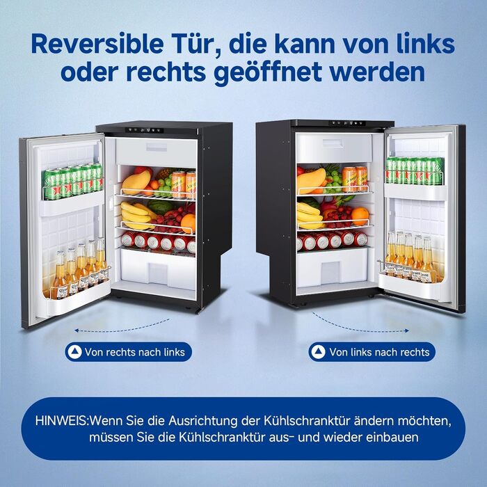 Компресорний холодильник AAOBOSI 83L, холодильник для кемпера з керуванням за допомогою застосунку, 12/24 В постійного струму, автомобільний холодильник зі світлодіодним підсвічуванням, охолоджує до -20 для автомобіля, вантажівки, човна, автофургона, кемп