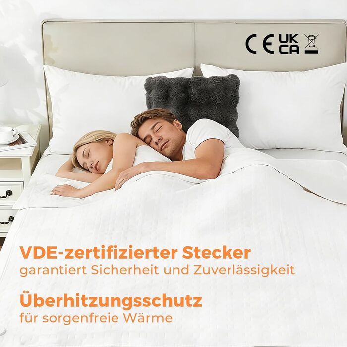 Підогріта підковдра CELESTA 150x80 см, нагрівальна ковдра з 3 температурними режимами, світлодіодним контролером та захистом від перегріву, можна прати в пральній машині та дихаюча, біла стандартна біла 150 x 80 см