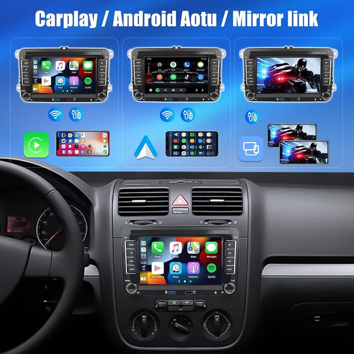 Автомагнітола CAMECHO Android 13 для VW Golf 5 Golf 6 Skoda Polo Passat Tiguan Touran з Carplay/Android Auto/Mirrorlink, 7-дюймовий ємнісний сенсорний екран з WiFi GPS FM Bluetooth-P2 P3264G 4-ядерний Carplay32EQ, 264G