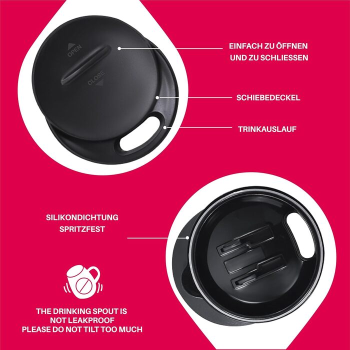 Кавова кружка Ideus 470 мл (16 унцій), двостінна вакуумно-ізольована кружка для кави та чаю з нержавіючої сталі з нековзною ручкою та розсувною кришкою, велика місткість (червона зебра)