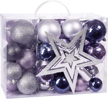 Набір різдвяних кульок 50 предметів фіолетові та срібні BRUBAKER