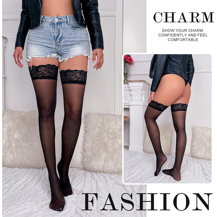 Сет з 4 пар панчох SNDE, мереживні, високі до стегна, універсальний розмір