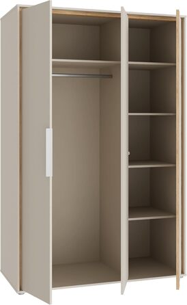 Гардероб Forte WEXLIN 120 130, сучасна шафа, 2 двері на петлях, дитяча та підліткова кімната, інженерна деревина, декор кашемірубежевогодуба маувелла, 126,3 см завширшки x 193,7 см заввишки x 60 см завглибшки