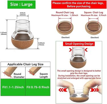 Захисні накладки на ніжки стільців для паркетної підлоги з повстяними ковзаннями для захисту ніжок стільців дерев'яних меблів, 24 шт. и, S