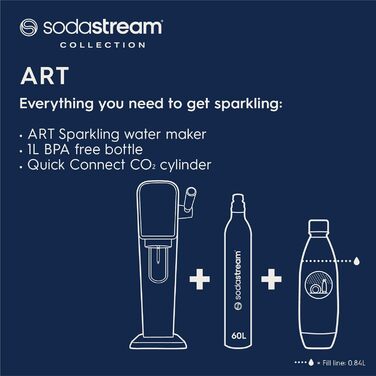 Тип содогенератора SodaStream з циліндром CO2 та пластиковою пляшкою, безпечною для посудомийної машини 1 л, висота 44 см, чорна, 44 см