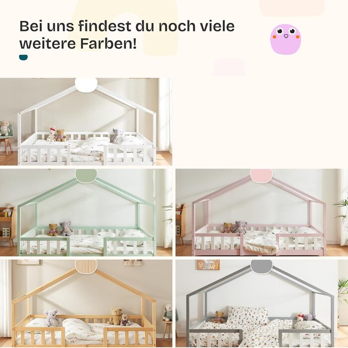 Дитяче ліжко Treviolo House, 140 x 200 см, Дерев&39яне дитяче ліжко із захистом від падіння, каркас ліжка Монтессорі з рейковою основою, сосна, білий колір, 140 x 200 см