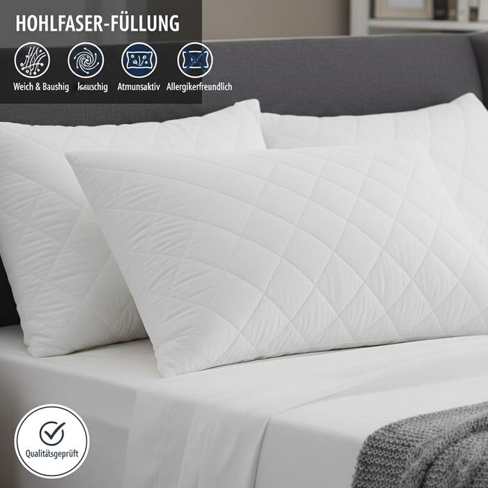 Стьобані подушки, 2 шт. (80x80 см), подушки готельної якості, подушки для сну на боці, швидко відновлюються, пилонепроникні, високоякісні наповнені подушки 80x80 см - 2 шт., білі