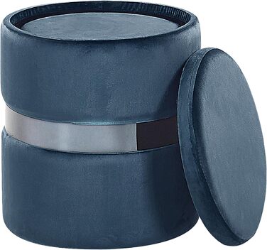 Пуф Beliani з місцем для зберігання, круглий, оксамитовий, синій, металевий, комплект з 2 шт., гламурний вигляд, табурети Doris