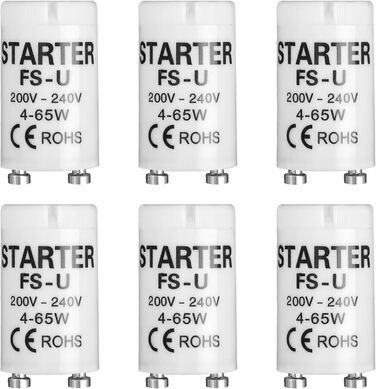 Стартер для люмінесцентних ламп, люмінесцентний для одноконтурної світлодіодної трубки лампи longlife light люмінесцентної лампи довготривалий стартер для люмінесцентних ламп LED лампи (6*4-65W), 6 шт.