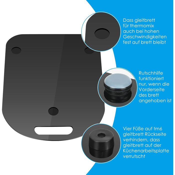 Розсувна дошка для Thermomix TM6/TM5, ковзаюча акрилова дошка без зусиль і швидкого переміщення, рулонна дошка для кухонного комбайна Thermomix Vorwerk TM6 TM5, дошка для аксесуарів (глянцевий чорний)