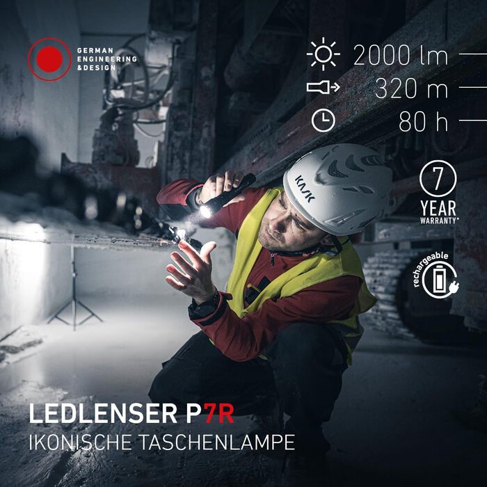 Акумуляторний світлодіодний ліхтарик Ledlenser P7R, 2000 люмен, фокус 320 м, USB-C, водонепроникність IP68, 80 годин роботи, 4 режими світла, тактичний ліхтарик, туристичний ліхтарик, аварійне освітлення P7R 2000 лм