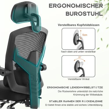 Ергономічне офісне крісло DUMOS, письмове крісло зі зручними підлокітниками, оснащене зручною поперековою опорою та підставкою для ніг, підходить для домашнього використання, C-3509-Чорний, 26 x 39 x 50,75 дюймів