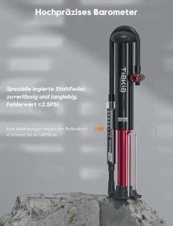 Велосипедний насос Tiakia з манометром, маленький велосипедний насос для всіх типів вентилів, алюмінієвий міні-насос для підлоги, портативний насос для шин для вентилів Schrader та Presta, для шосейних та гірських велосипедів, 220 PSI/15 BAR