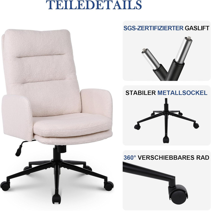 Робоче крісло, офісне крісло зі штучного хутра, крісло для туалетного столика, обертове крісло з регульованою висотою, ергономічне комп&39ютерне крісло для навчання, спальня, офіс, домашній офіс, бежевий, сучасний