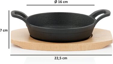 Чавунна сервірувальна сковорода з дерев'яною основою Ø 16 см вже запечена - попередньо приправлена чавунні сковороди-гриль, сервір