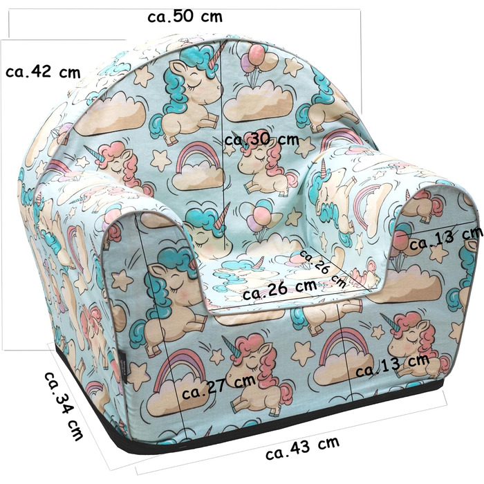 Чохол з пінопласту PinkZebra для дитячих крісел, чохол для крісла, підходить для дитячих крісел розміром 51 x 34 x 42 см, площа сидіння 26 x 26 см, Oeko-Tex Standard 100 (Єдиноріг)