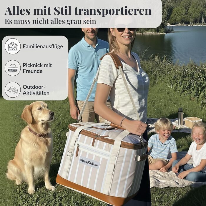 Велика складна сумка-холодильник 45 л для покупок, пляжу, пікніка, кошика для покупок, сумки для ланчу, термосумки, боксу-холодильника, портативна, пасивна, водонепроникна, 12 годин ізольована з клапаном, ретро XXL бежевий