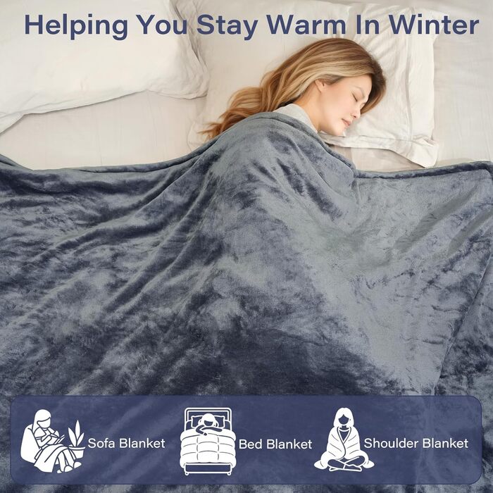 Електрична ковдра з автоматичним вимкненням, 10 налаштувань температури, таймер автоматичного вимкнення до 9 годин, фланель та шерпа, 160 x 130 см, можна прати в пральній машині, захист від перегріву, ковдра з підігрівом для дивана-ліжка, офісна, 160x130 