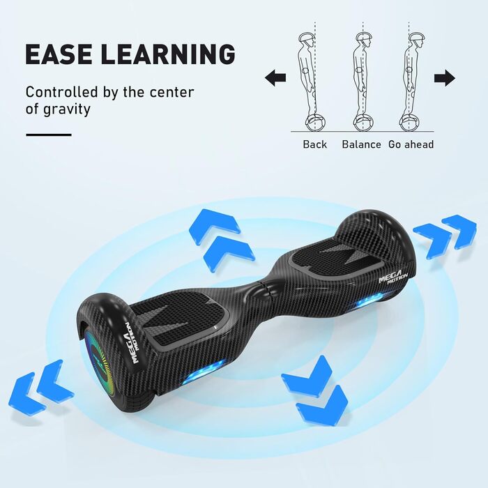 Гіроскутер MEGA MOTION для дітей – 6,5-дюймові двоколісні самобалансуючі з Bluetooth-динаміком, крутим колесом, що світиться, та світлодіодними ліхтарями, подарунок для дітей та підлітків, колір сажа