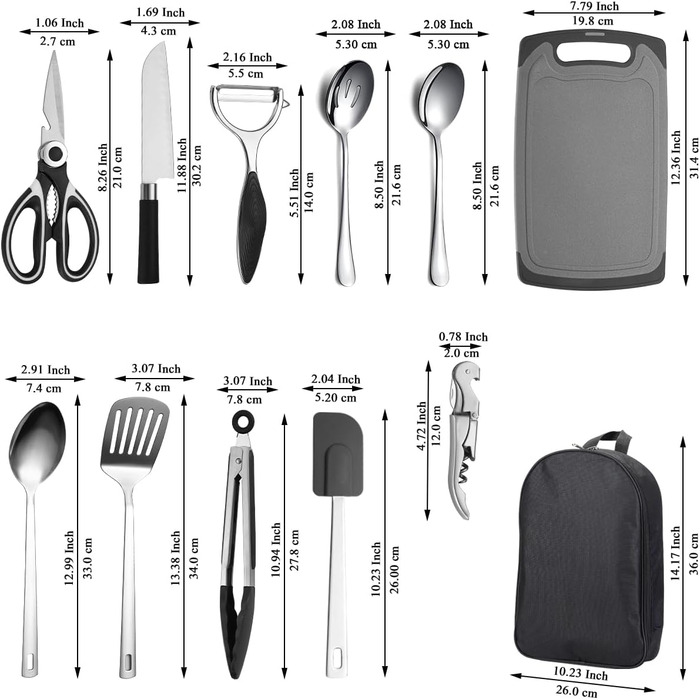 Необхідне для кемпінгу, кухонне начиння Evanda для кемпінгу, дорожнє начиння, портативний набір кухонного начиння для подорожей, пікніків, кемперів, кемпінгу, барбекю, вечірок