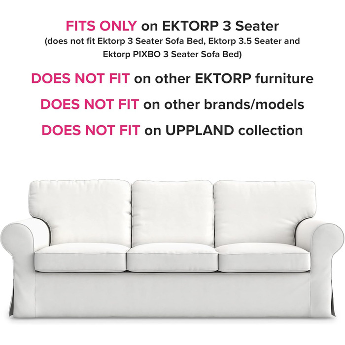 МАЙСТРИ ЧОХЛІВ Чохол для дивана IKEA Ektorp 3-місний з бавовни, білий, чохол для дивана 218 88 88 см Білий преміум бавовна