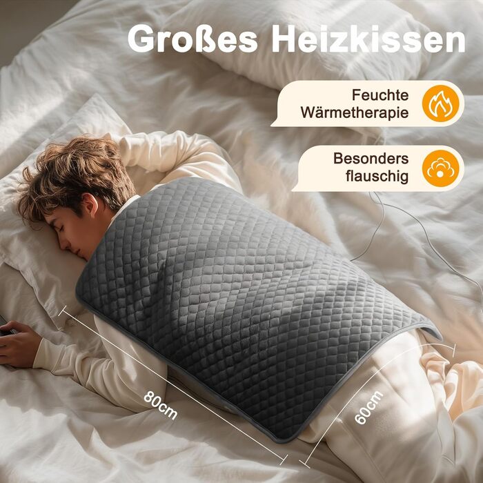 Грілка XXXL з автоматичним вимкненням (80 x 60 см), електрична грілка з 6 температурними режимами та 4 таймерами для спини, плечей, живота, ніг, швидкий нагрів, можна прати в пральній машині 6080 см