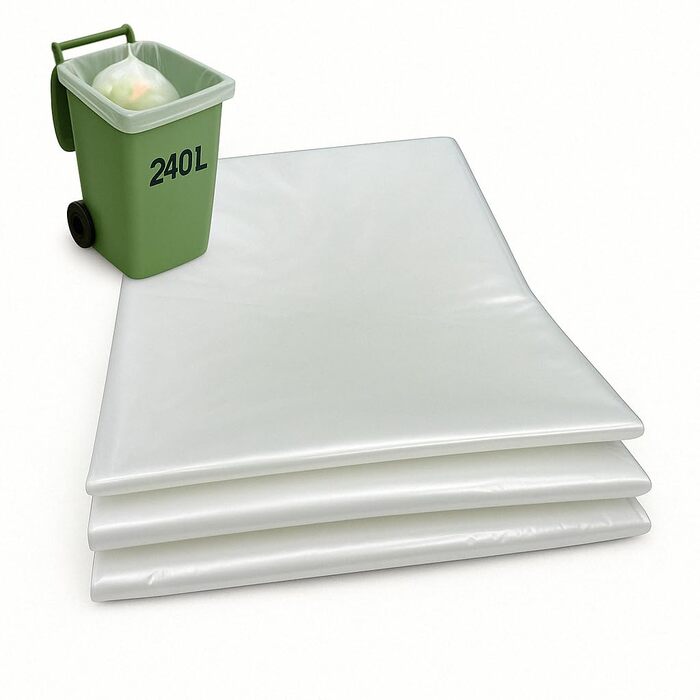 Л міцні, надзвичайно міцні, прозорі сміттєві пакети, прозорого кольору, з плоским верхом, великі сміттєві пакети, 40 мікрон, перероблені, стійкі до розривів, для кухні, побуту, комерційного використання (20), 240