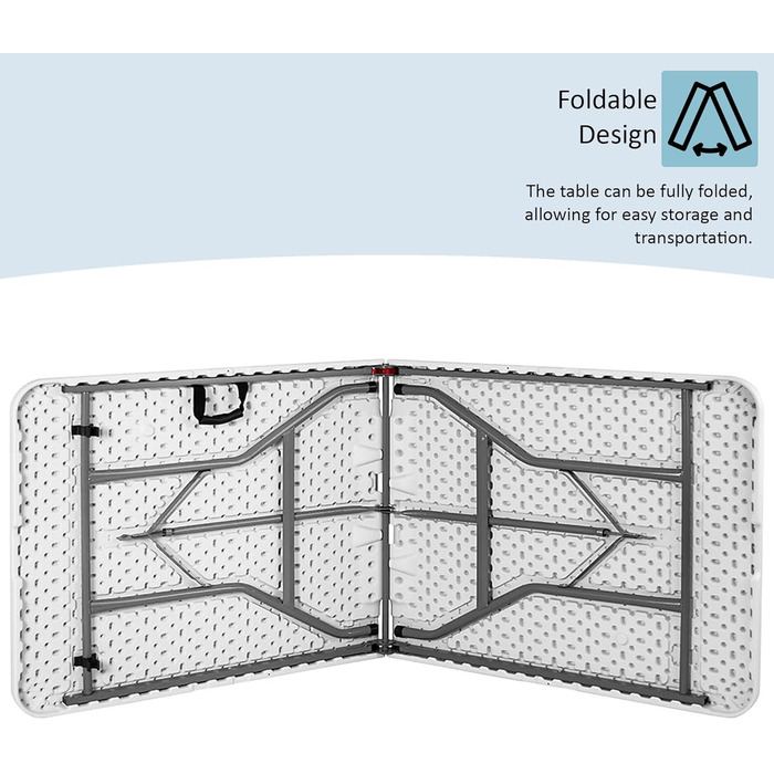 Складаний стіл Home Vida, 1,5 м, міцний, надзвичайно міцний, для кемпінгу, фуршету, весілля, ринку, саду, вечірки, багажника автомобіля, стайні, пікніка, кабінки, для використання в приміщенні та на вулиці, складна ручка для перенесення