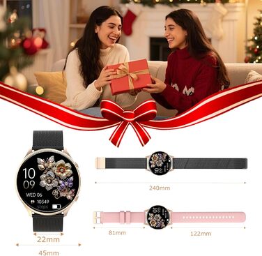 Жіночий круглий смарт-годинник із функцією телефону, фітнес-трекер із сенсорним екраном 1,39 дюйма, монітором серцевого ритму, монітором SpO2, монітором сну, монітором менструального циклу, понад 120 спортивних режимів, крокоміром для iOS та Android (чорн