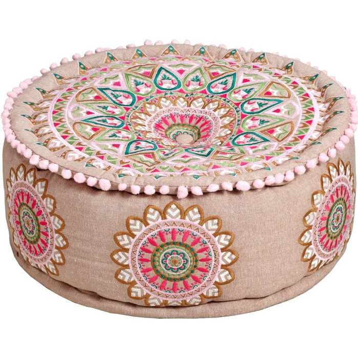 Круглий бавовняний пуф/табурет -1- ø 50 см з наповнювачем Подушка на підлогу/Подушка на сидіння/Східний стиль Вишитий пуф/Підніжжя/Табурет як східний декор