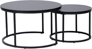 Набір з 2 круглих дерев&39яних журнальних столиків Home Collective, сучасний стіл для вітальні, бічний столик 2-в-1 з металевим каркасом для вітальні, офісу, дизайн лофт, двоспальний Чорний, великий, круглий