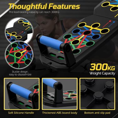 Дошка для віджимань 24-в-1 з ручками для віджимань, 2 натяжні мотузки, 20 клейких подушечок, сумка, паралелети, вантажопідйомність 150 кг, домашнє фітнес-обладнання