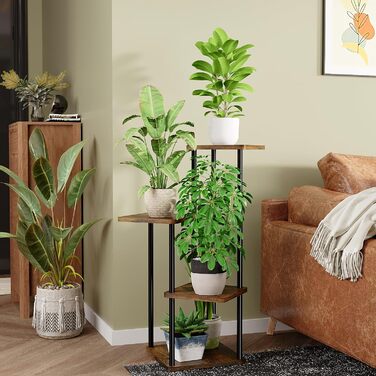 Підставка для рослин Bamworld, підставка для квітів, металева, чорна, полиця для рослин для приміщень/вулиці з 4 ярусами, кутова підставка для квітів для тераси, саду, балкону, вітальні, спальні (коричнева) 4-ярусна, рустикальний коричневий