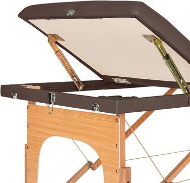 Масажний стіл Klarfit MT 500 - Масажний стіл з підлокітниками та підголівником, складний масажний стіл з 10 положеннями спинки, регульовані підставки для ніг, отвір для обличчя, 10 см підкладка, коричневий