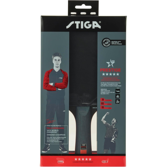 Ракетка для настільного тенісу STIGA Prestige 5-Star – професійна високошвидкісна ракетка для пінг-понгу, ITTF-схвалена, губка 2,0 мм, технологія WRB, зручне захоплення, одинична