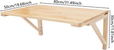 Настінний розкладний стіл, соснова деревина, розкладний верстак, плаваючий стіл для балкону, офісу, ванної кімнати, каравану, складу (80 * 50 см) 80*50 см