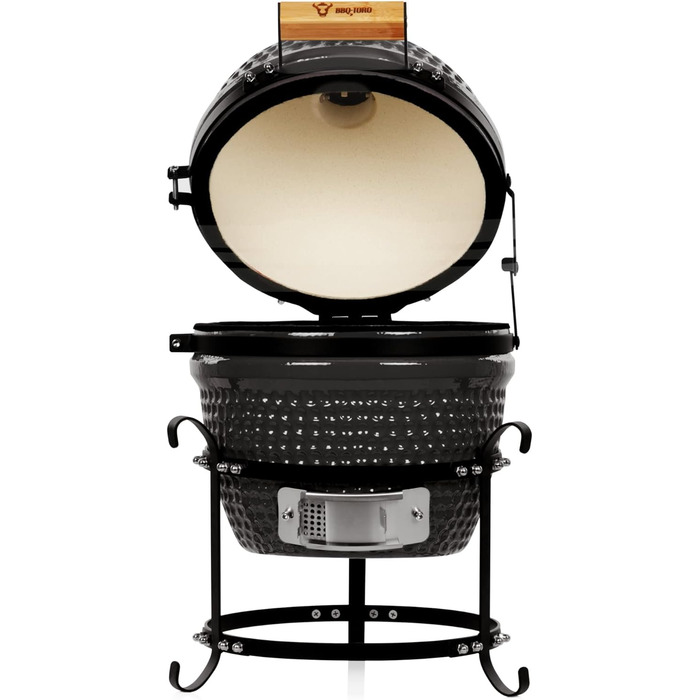 Вугільний гриль Haiiro Ø 32 см з термометром, дерев'яна ручка чорний керамічний гриль Kamado, міні-гриль на вугіллі, міні-гриль ка