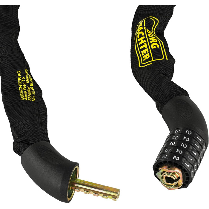 Замок ланцюговий Burg Wchter Vierkantkette, кодовий замок для велосипеда, мотоцикла, електросамоката та садових меблів, 90 см, чорний (280 C 90)