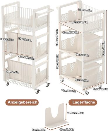 Металевий книжковий візок на колесах, вантажопідйомність 70 кг, бібліотечний візок з ручкою, 3 полиці, книжкова шафа на колесах для вітальні, спальні, офісу, бібліотеки з 3 магнітними підставками для книг білий