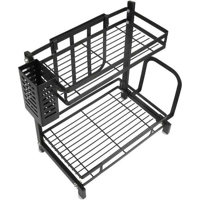 Постійна полиця для спецій OHMG, 3-рівнева кухонна полиця для банок зі спеціями, органайзер для кухонної стільниці, металевий органайзер для зберігання на робочій поверхні з тримачем для посуду, тримачем для обробної дошки (34*21*41,7 см (2 шари))